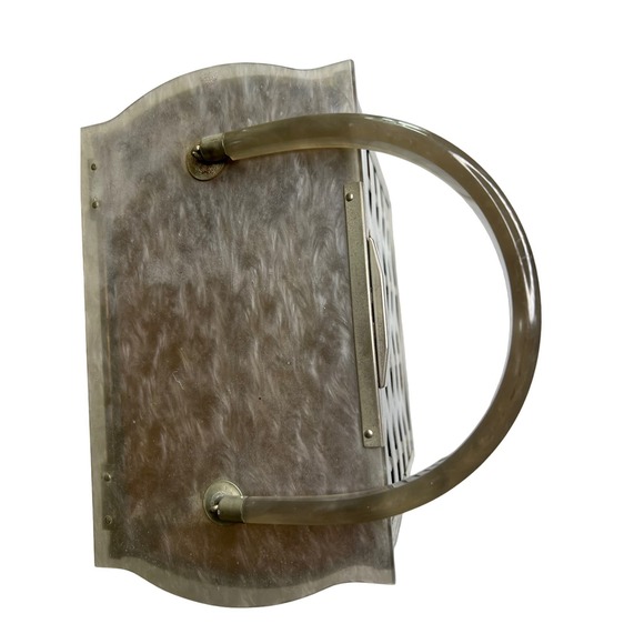 Vintage Majestic Handbag Lucite Handle Chrome Box Metal Weave Design - Picture 10 of 13